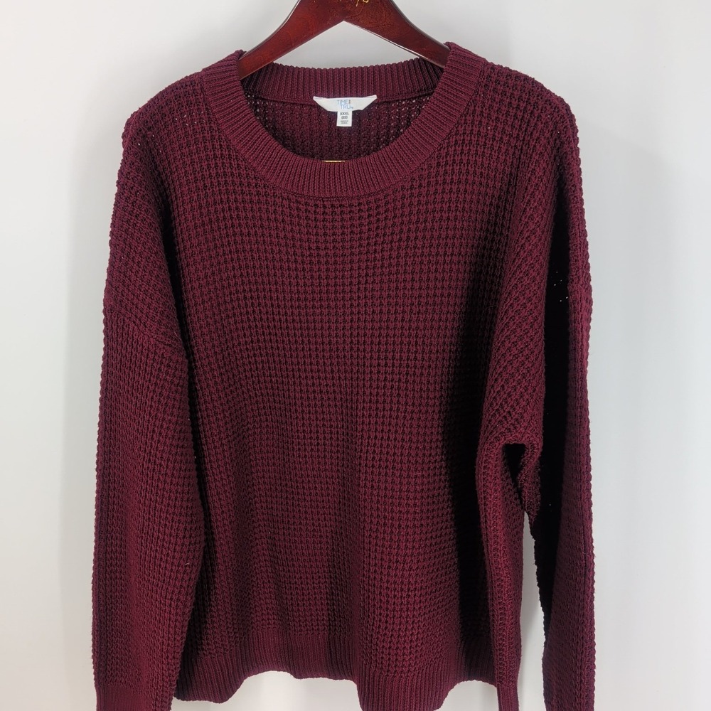 Time And Tru Crew Neck Knitted Classic Pullover‎ Sweater Burgundy Red Size 3XL